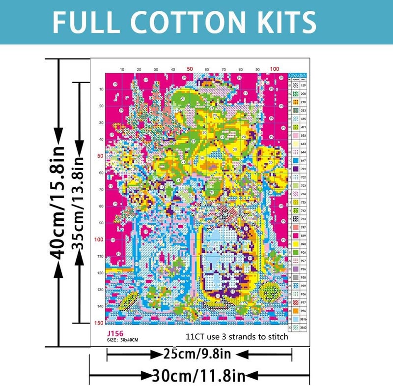 Eterkosu St.Patrick's Day Counted Cross Stitch Kits for Adults, Flowers Stamped Cross Stitch Kits for Beginners, Needlepoint Cross-Stitch Patterns Embroidery Kits Arts and Crafts for Home Decor - Image 2